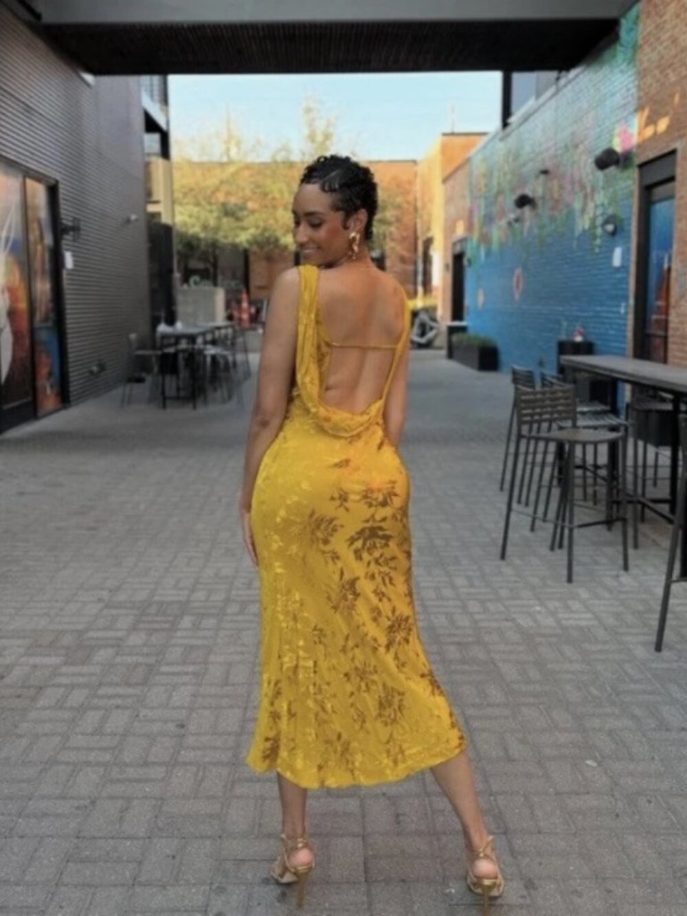 ZARA Satin Floral Jacquard Midi Maxi Dress Open Back Golden 8579/512 - Picture 10 of 16